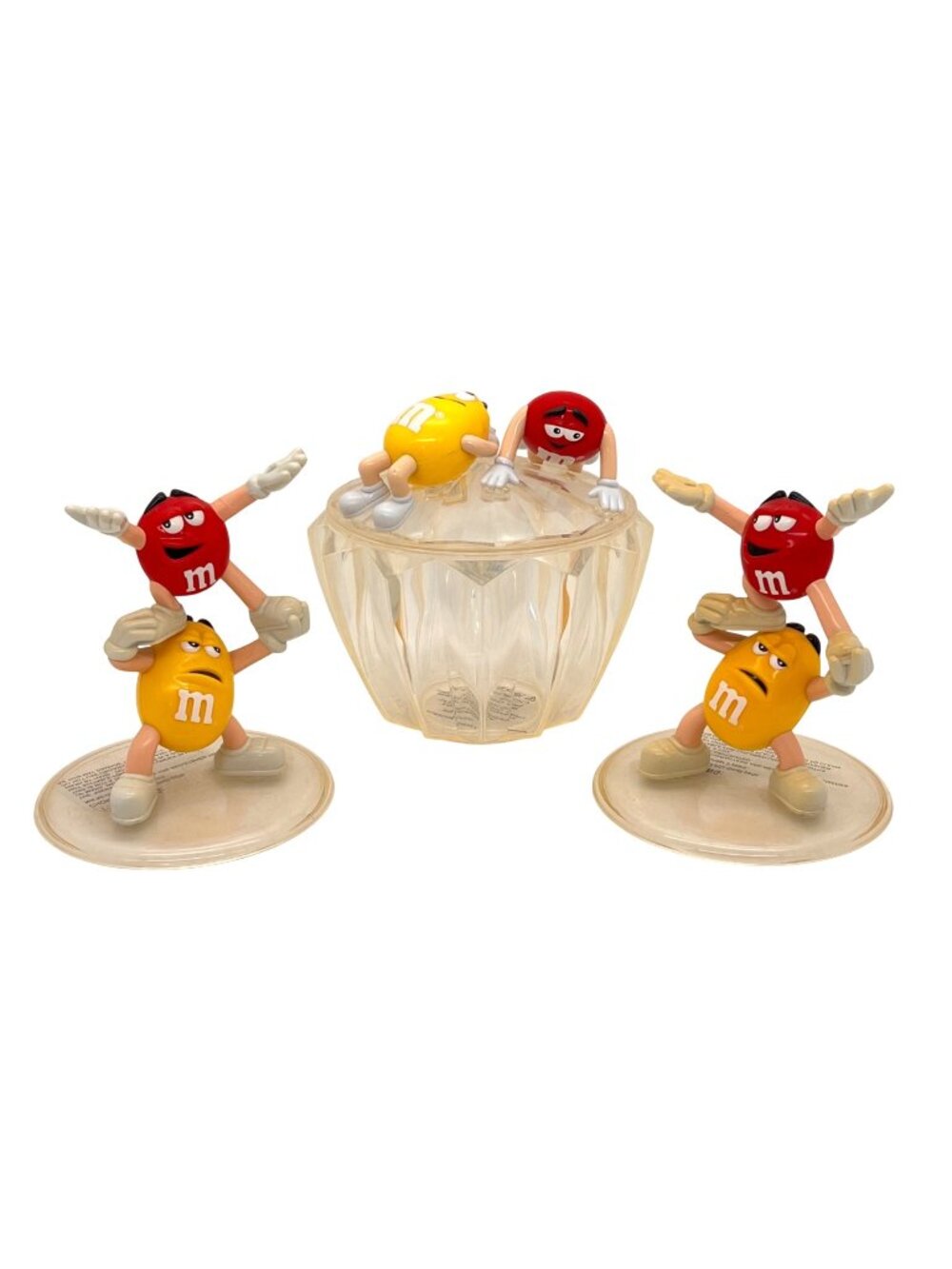 M&Ms Mars Red & Yellow Character Candy Dish & Lid & 2 Smaller Lids Collectible